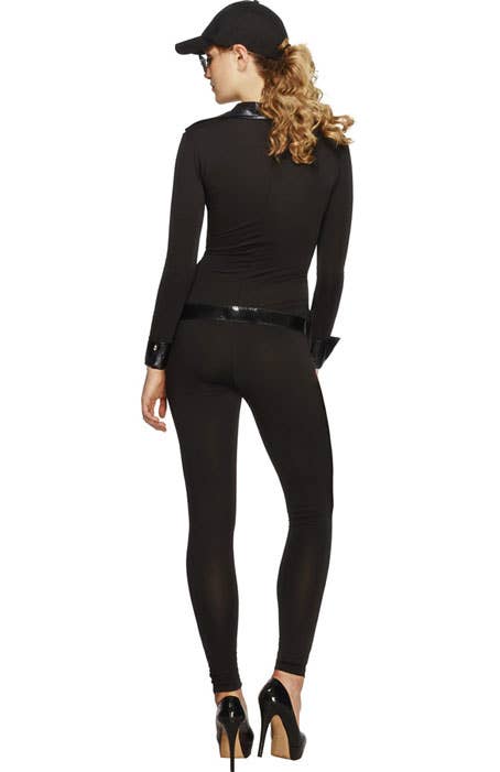 Flirty Women's Sexy Black FBI Costume Jumpsuit - Back Image