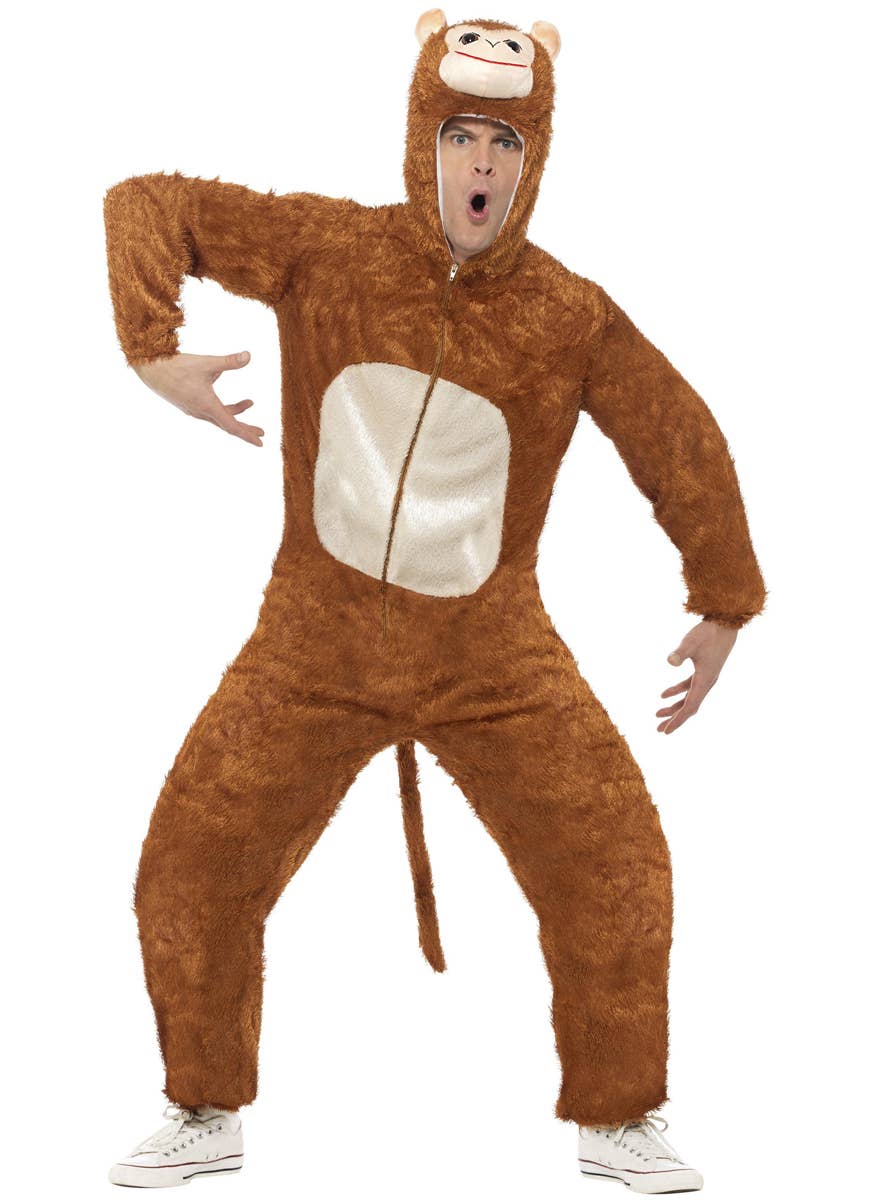 Cheeky Brown Monkey Onesie Costume for Adults Main View