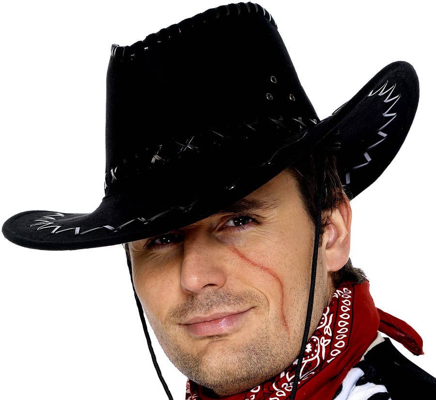 Black Faux Leather Cowboy Costume Hat - Alternative View