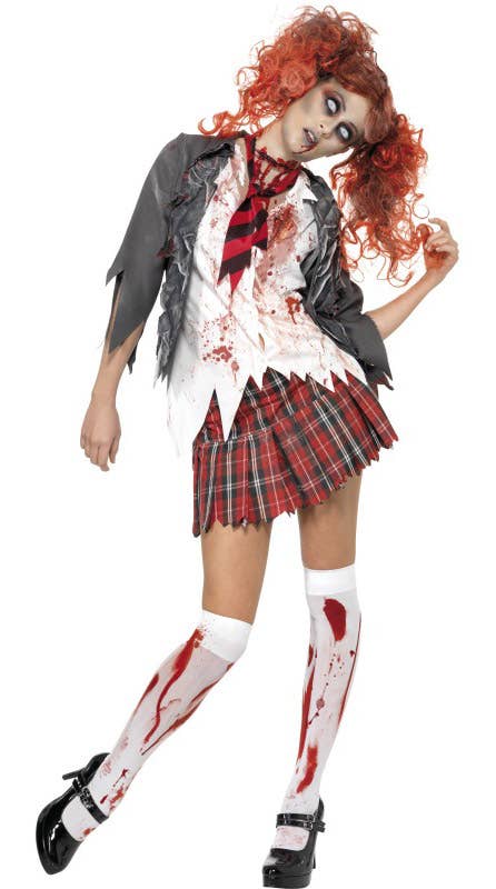 Horror Women's Sexy High School Zombie Schoolgirl Halloween Costume Front View