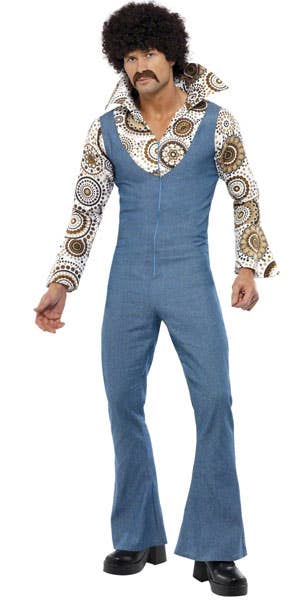 Faux Blue Denim Disco Costume | Mens 1970s Groovy Dancer Jumpsuit