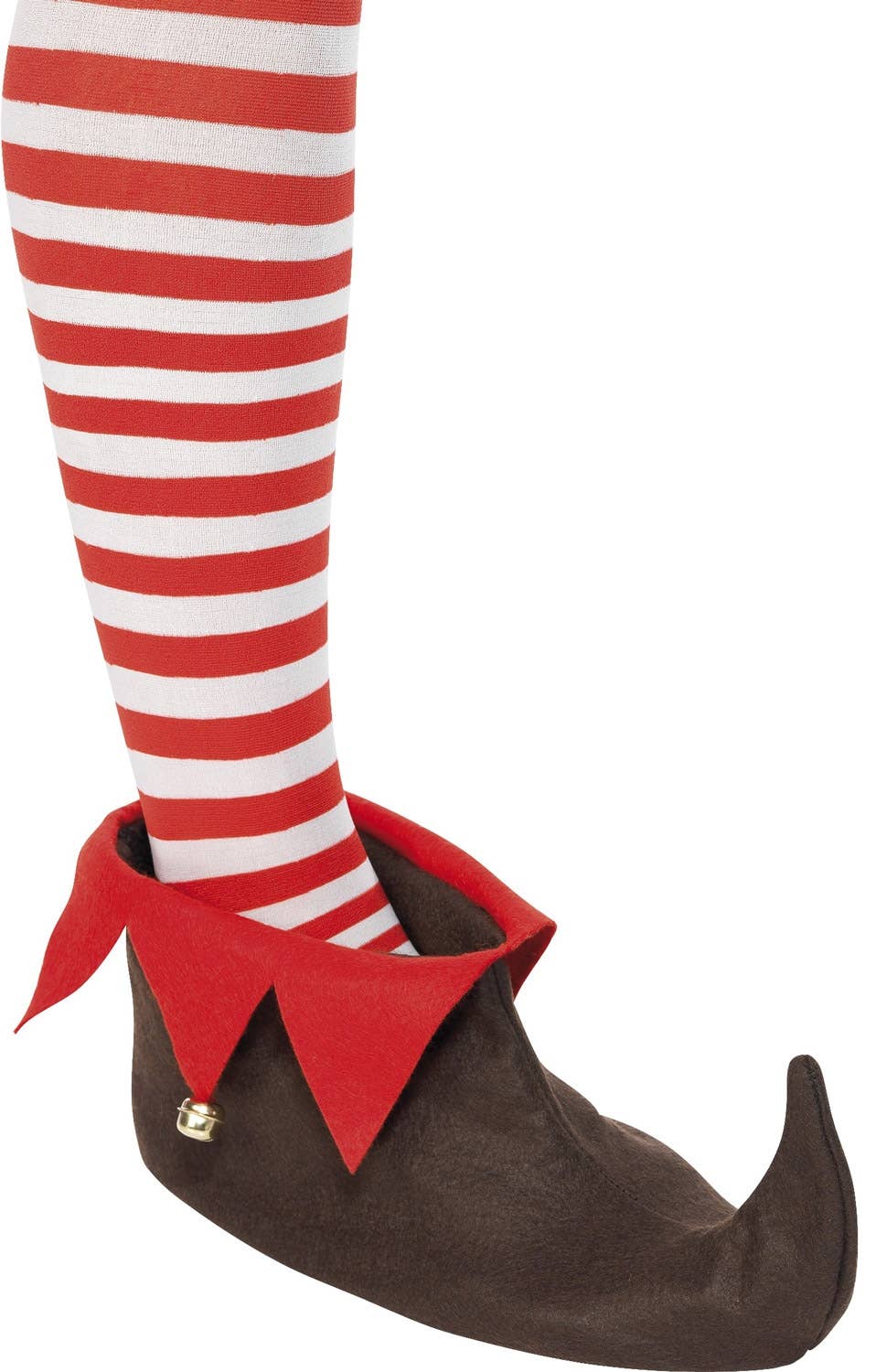 Brown and Red Elf Costume Shoes with Bells View 1