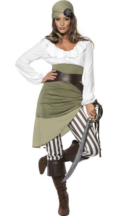 Women's Shipmate Sweetie Pirate Costume with Khaki Green Skirt- Main Image