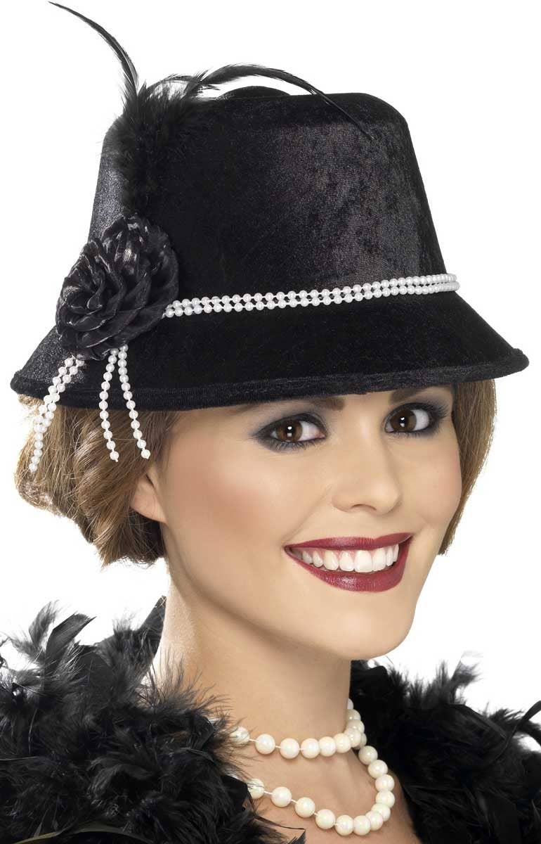 Womens Black Cloche 1920s Costume Hat - Main Image