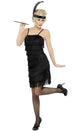 Women's Fringed Black 1920s Flapper Costume Dress - Front View