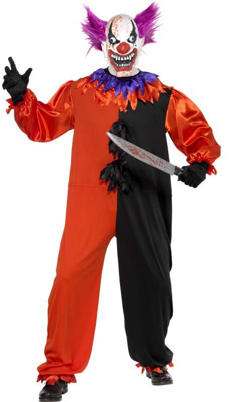 Black and Red Satin Men's Bo Bo the Clown Halloween Costume - Front View
