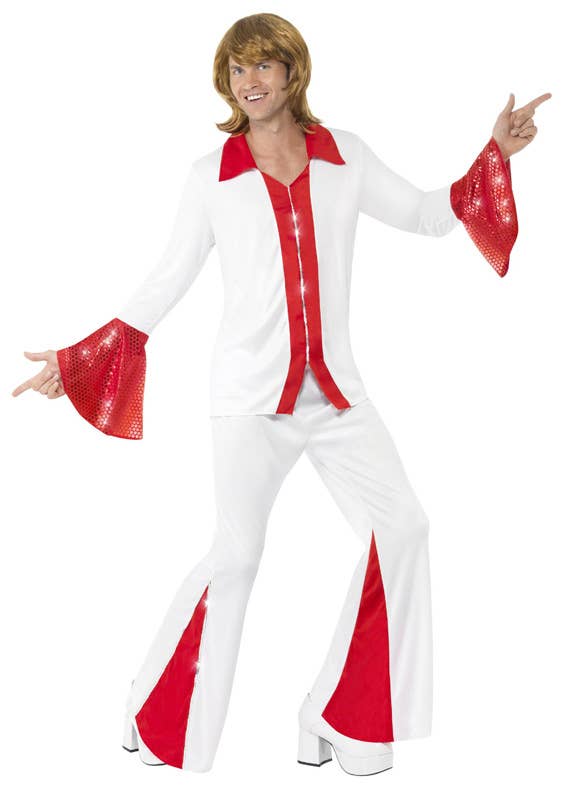 Red and White Men's Super Trooper 1970's Costume Image 1
