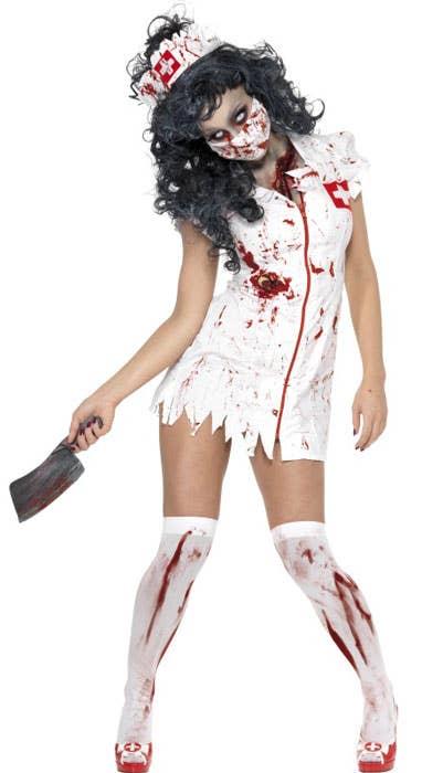 Jagged White Blood Splattered Women's Zombie Nurse Halloween Costume - Main Image