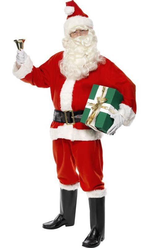 Men's White And Red Santa Claus Father Christmas Fancy Dress Costume Front Image