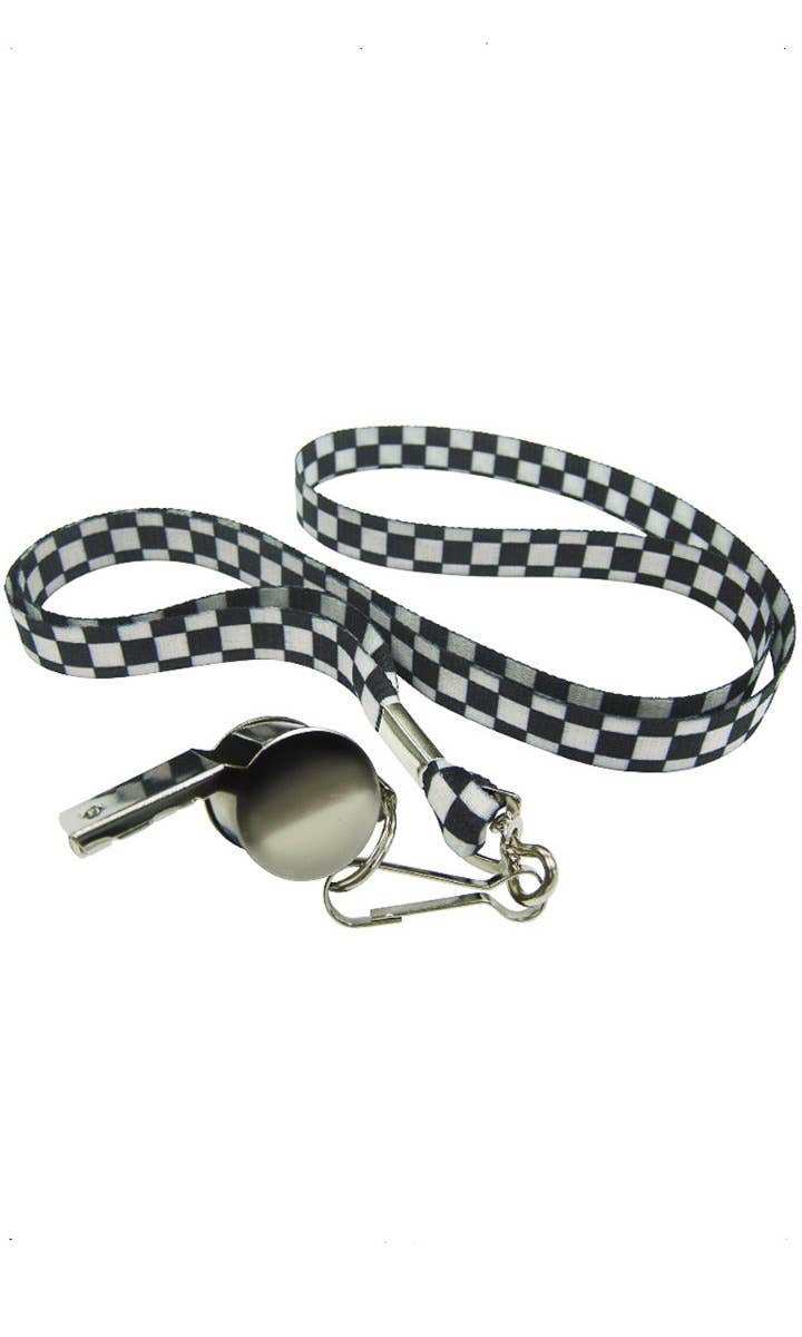 Image of Referee Whistle on Chequered Lanyard