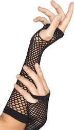 Women's 1980s Fashion Black Fishnet Fingerless Long Costume Gloves - Main Image