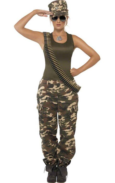 Khaki Camo Sexy Women's Army Uniform Costume Front View