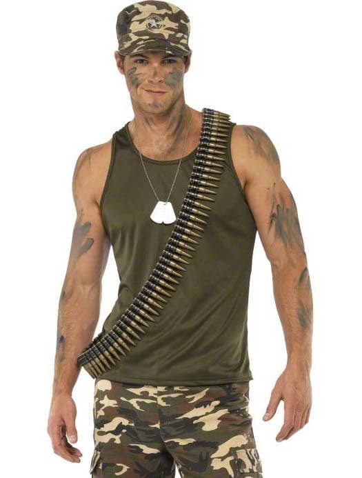 Khaki Camo Men's Army Uniform Costume Close View