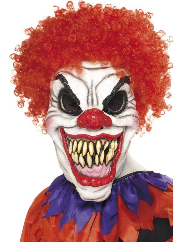 Scary Clown Horror Costume Mask with Attached Red Wig