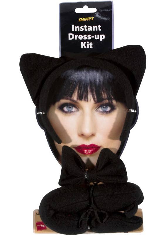 Plush Black Kitty Costume Kit with Cat Ears Headband, Bow Tie and Tail - View 1