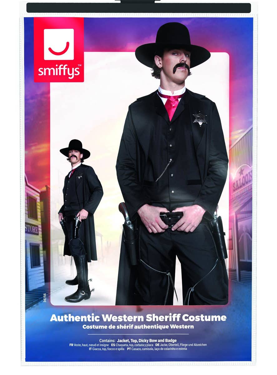 Sheriff Ranger Coat Long Black Gunfighter Sheriff Outfit | Mens Authentic Cowboy Costume