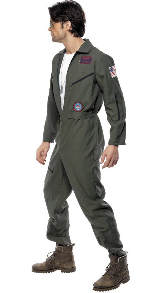 Men's Aviator Top Gun Flight Suit Fancy Dress Costume Side  View