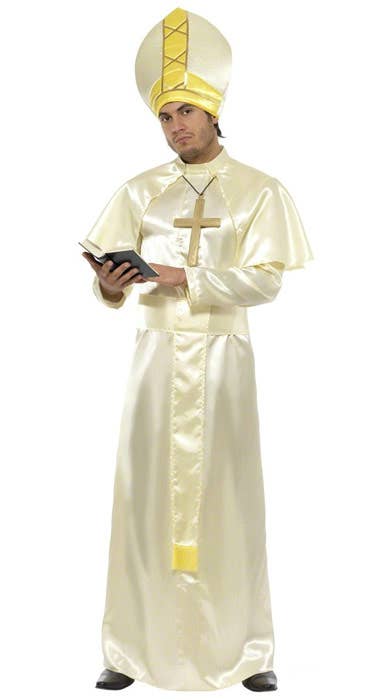 Light Yellow Satin Religious Pope Men's Costume Robe - Front Image