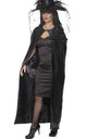 Long Black Satin Witch Costume Cape - Main View