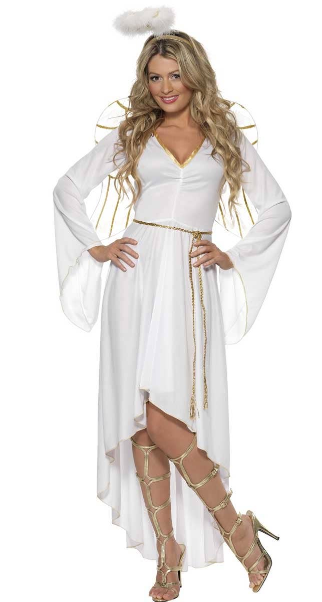 Festive White Christmas Angel Costume for Women Front Image