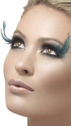 Dramatic Black Eyelashes with Large Teal Feathers