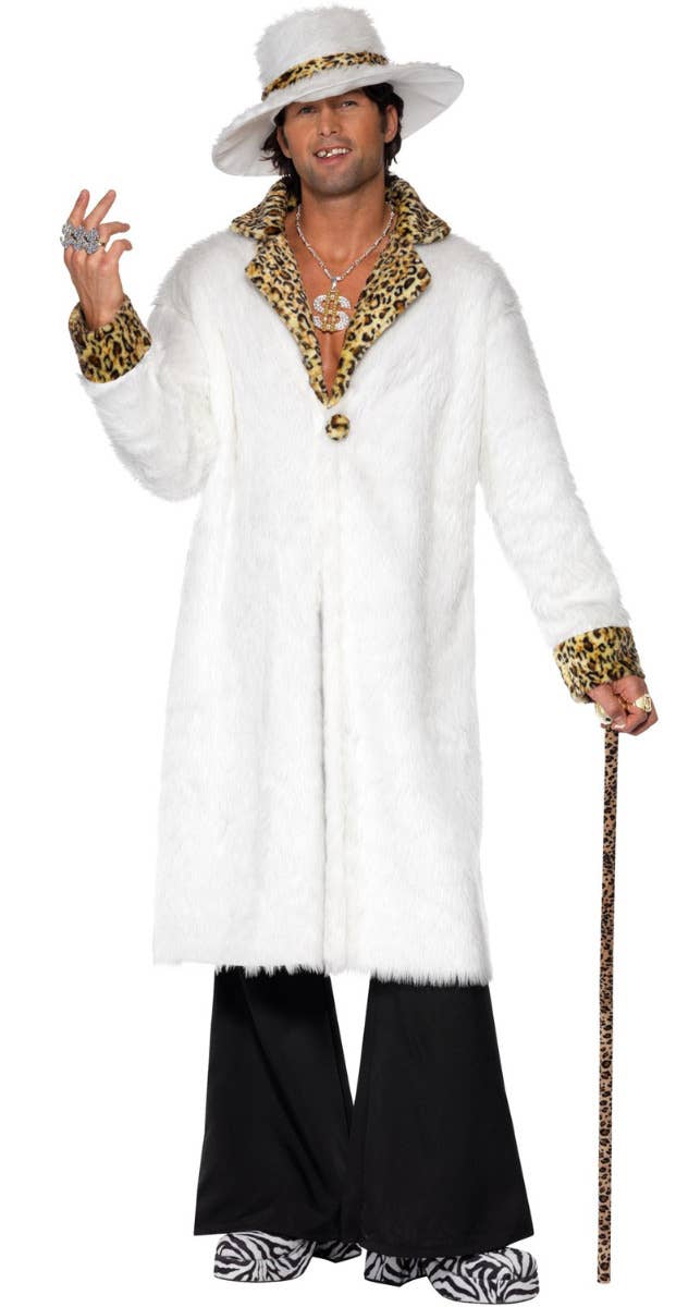 Faux White Fur Gangster Coat Costume Mens Playa Pimp Costume Jacket Faux White Fur Gangster Coat Costume Mens Playa Pimp Costume Jacket