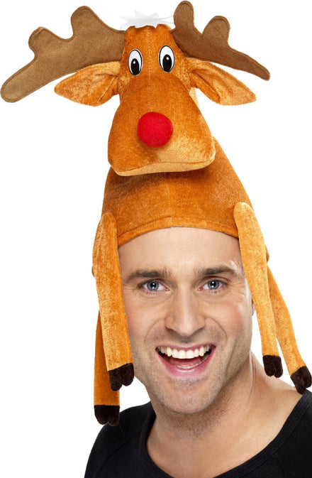 Funny Reindeer on Head Christmas Hat