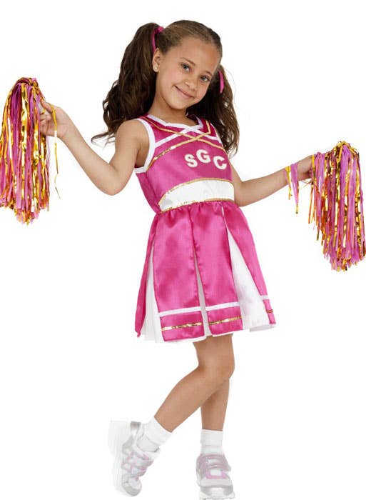 Girl's Hot Pink School Cheerleader Costume Front View