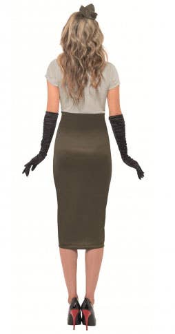 Womens 1940s Long Green Army Costume Military Uniform - Back View