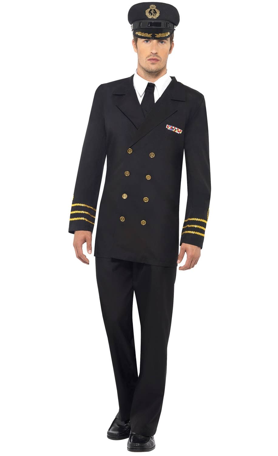 Men's Navy Captain Uniform Fancy Dress Costume Image 1