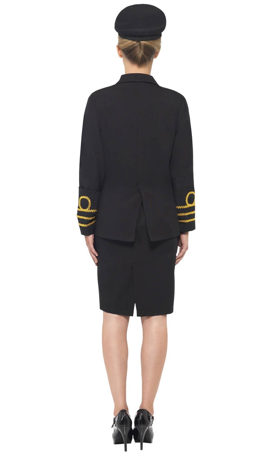 Black Women's Navy Officer Fancy Dress Costume Back View