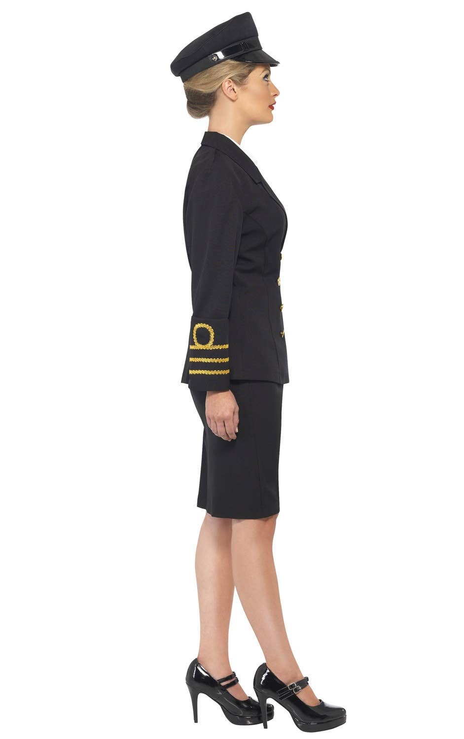 Black Women's Navy Officer Fancy Dress Costume Side View