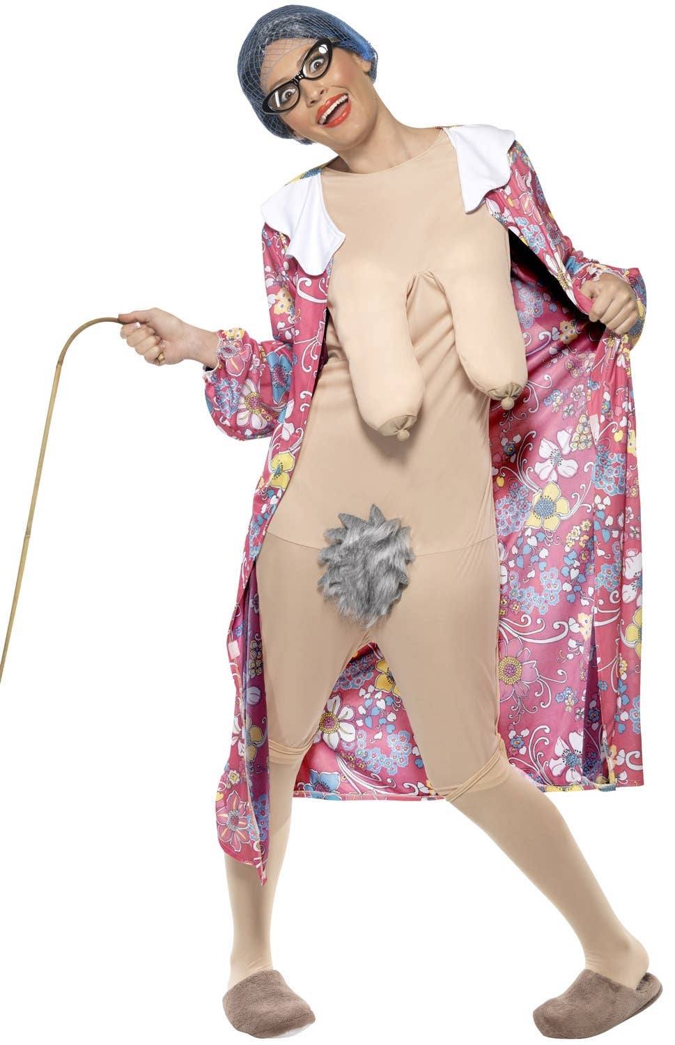 Gravity Granny Costume Adult Pink Bodysuit
