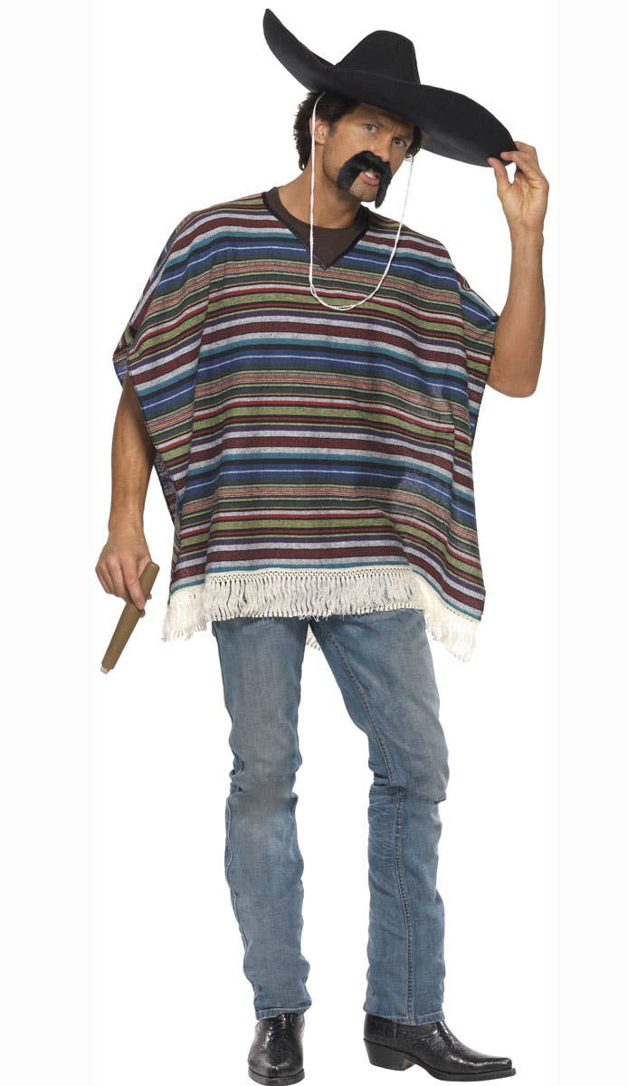 Authentic Style Mexican Poncho Adults Fancy Dress Costume - Main Image