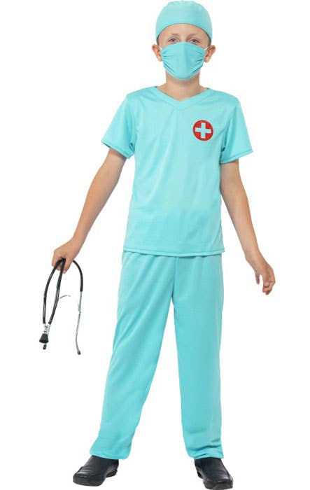 Boy's Medical Doctor Green Scrubs Fancy Dress Costume Front Image