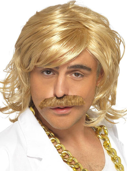 Game Show Host Keith Lemon Men's Blonde 70's Wig and Moustache Set