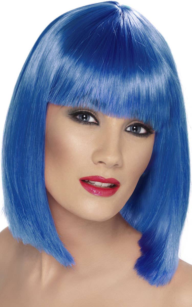 Short Blue Concave Bob Costume Wig for Women 