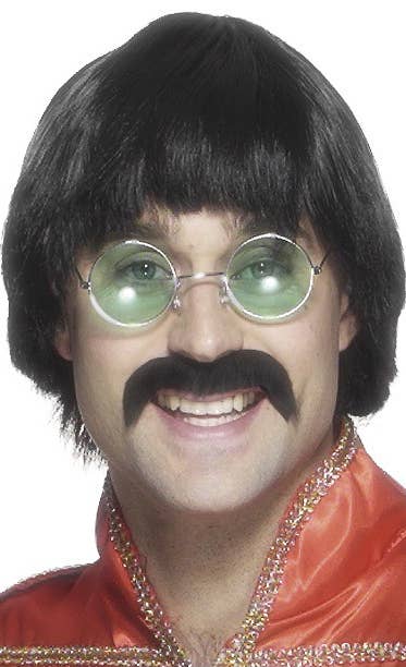 Image of Mersey 70s Mens Black Wig and Moustache Set