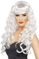 Women's Curly Long White Wig with Fringe