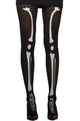Full Black Opaque Costume Tights with White Skeleton Bone Details  - Main Image