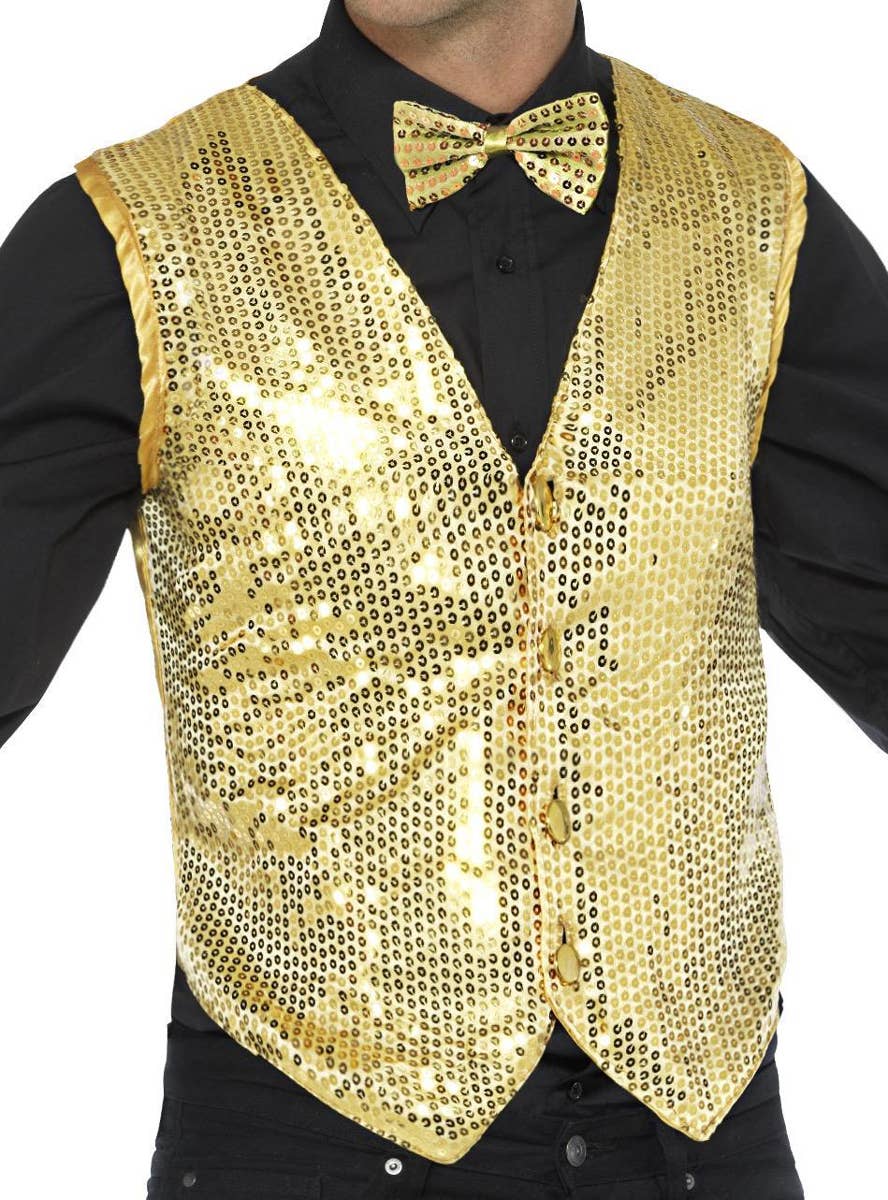 Men's Gold Sequin Greatest Showman Costume Vest Waistcoat Main Image