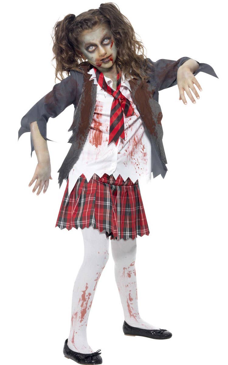 Zombie Girl's School Uniform Costume Front View