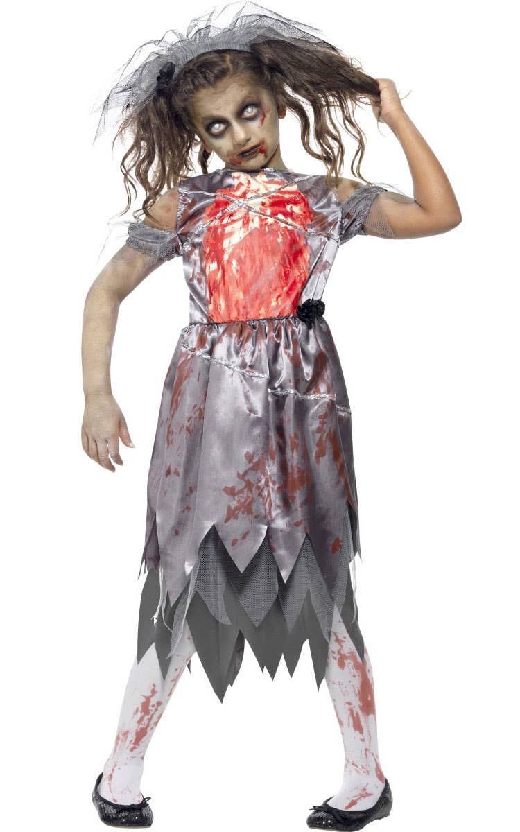 Zombie Bride Girl's Halloween Fancy Dress Costume Front