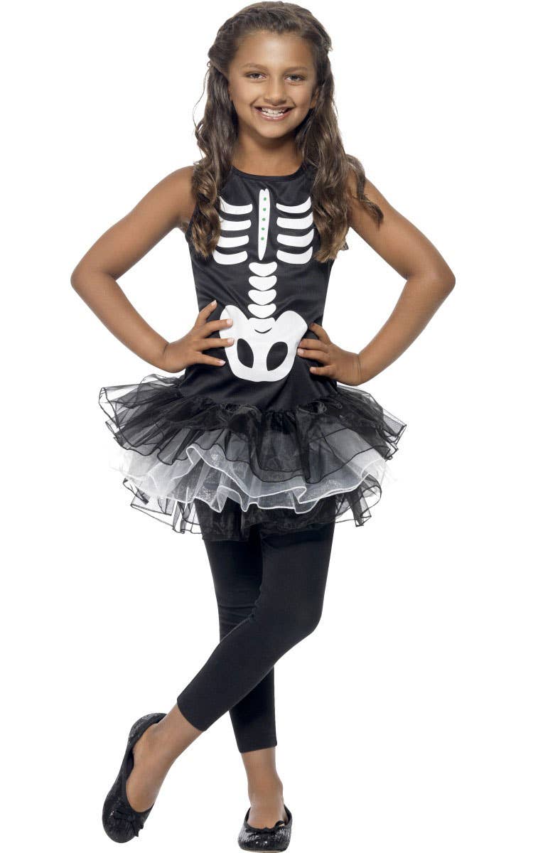 Skeleton Girl's Tutu Fancy Dress Costume Front