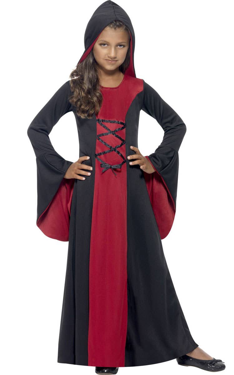 Red and Black Girls Costume Robe | Hooded Kids Halloween Costume