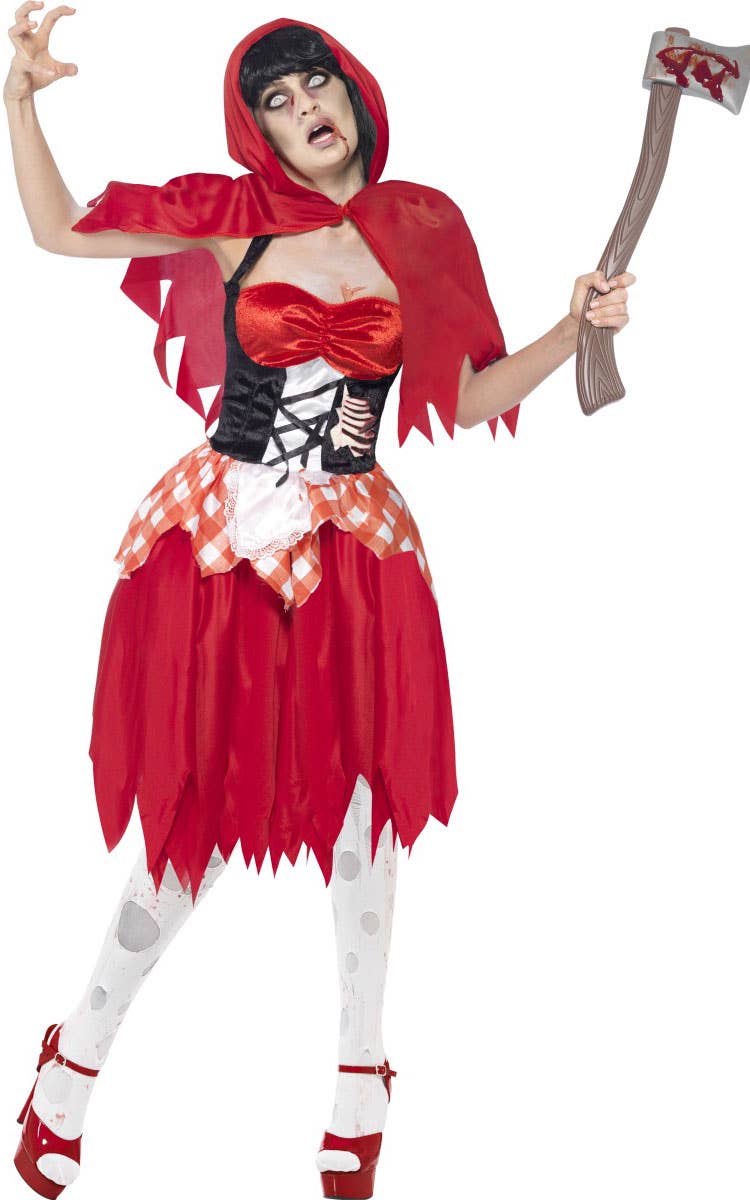 Women's Little Red Riding Hood Zombie Halloween Costume Front Image