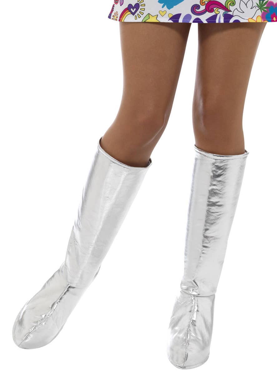 Womens Metallic Silver Go Go Boot Covers 60s Costume Accessory - Main Image