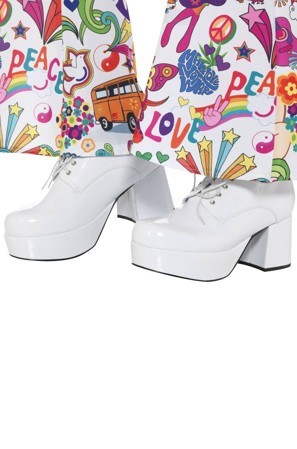 Men's White 70's Platform Smiffy's Fancy Dress Costume Disco Shoes