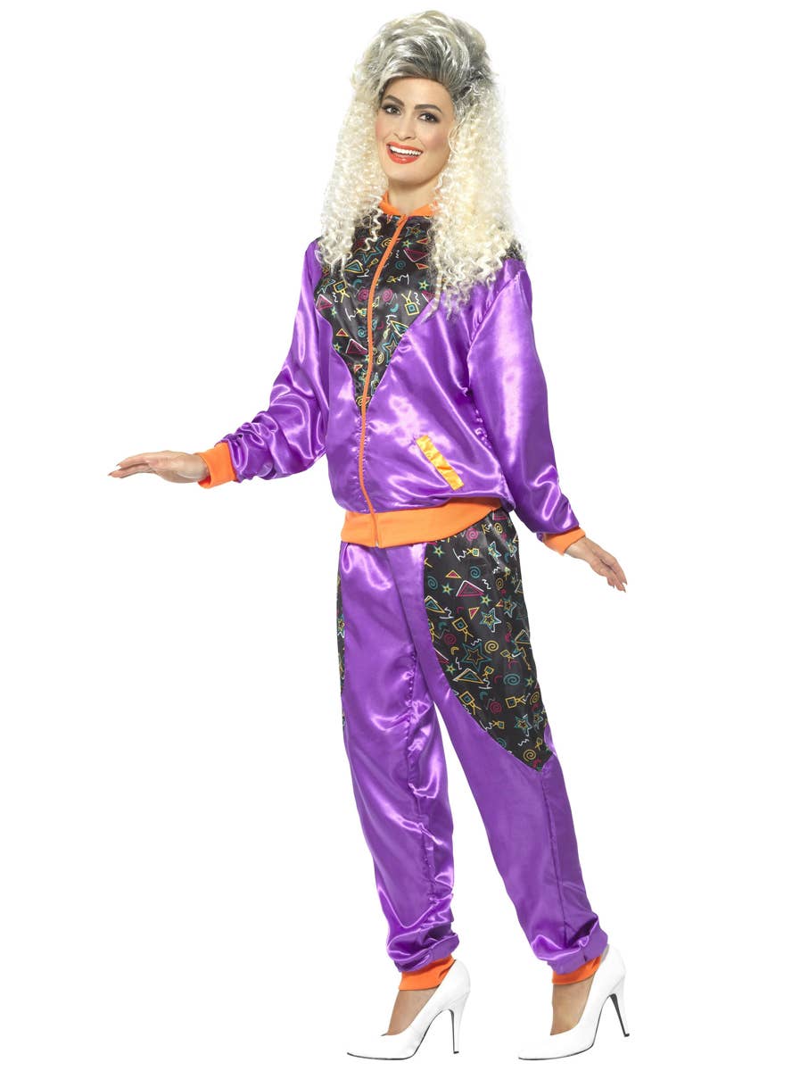 Retro Shell Suit Women's 1980's Purple Costume Tracksuit Alt Image