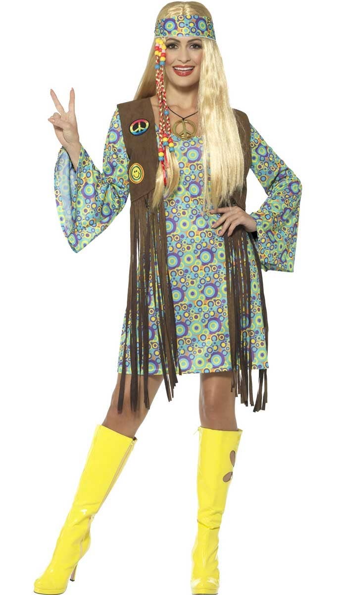 Women's Groovy Hippie Chick 60s Costume - Front View